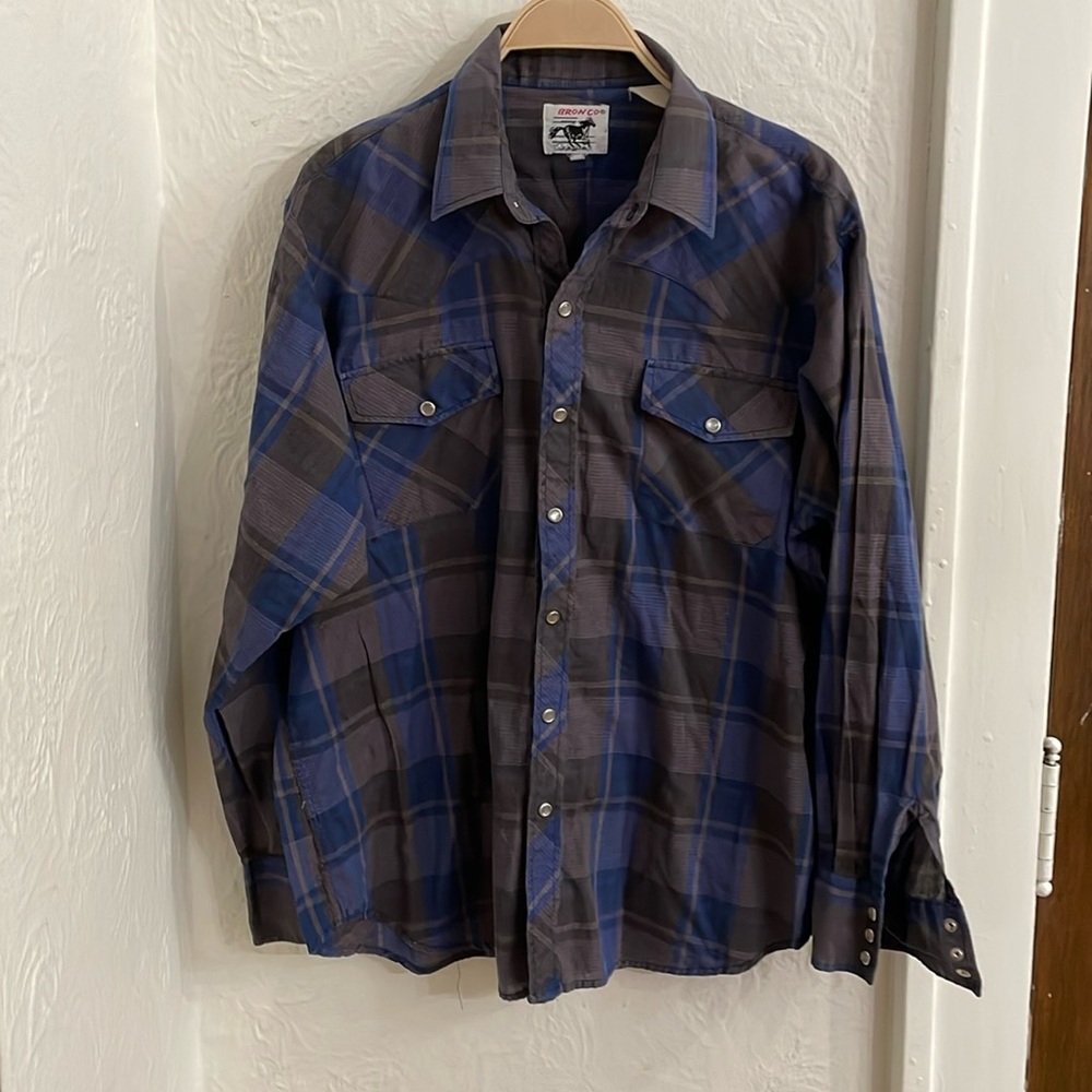 BRONCO Men's Flannel Shirt Size L In Blue/Gray